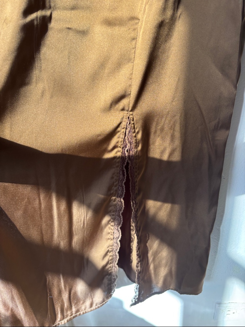 BCX Brown Midi Slip Dress with Lace Trim - Picture 5 of 7